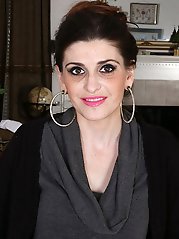 Hairy american housewife playing with her toys